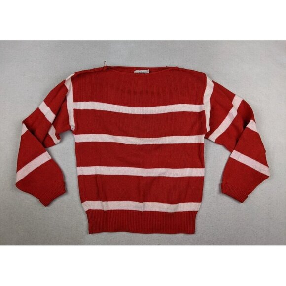 VINTAGE WOMEN'S ORANGE AND WHITE STRIPED PULLOVER SWEATER - GARLAND - SIZE M - Picture 2 of 14